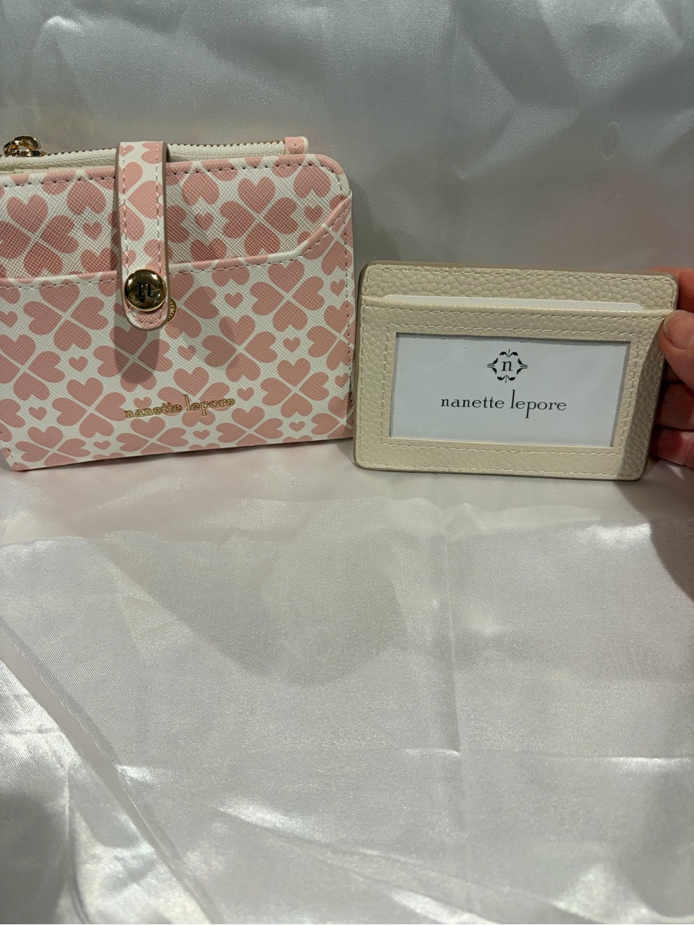 Nanette Lepore Pink Clover Card Wallet with Cream Interior